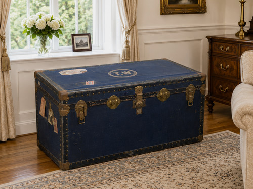 Vintage blau metall truhe - metall,